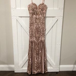 Lulu’s Small Rose Gold Sequin Strapless Gown